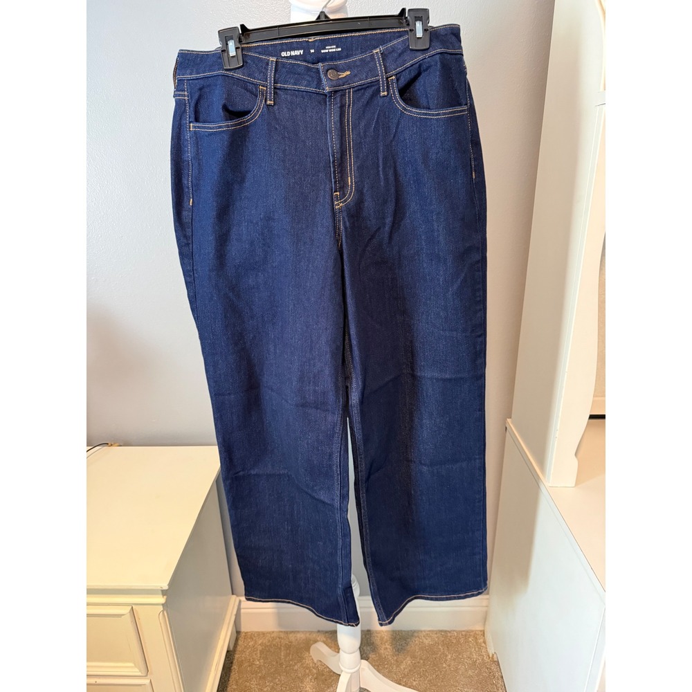 Old Navy Wow Wide Leg High Rise Jeans Womens 14 Dark Wash Blue Denim Pants